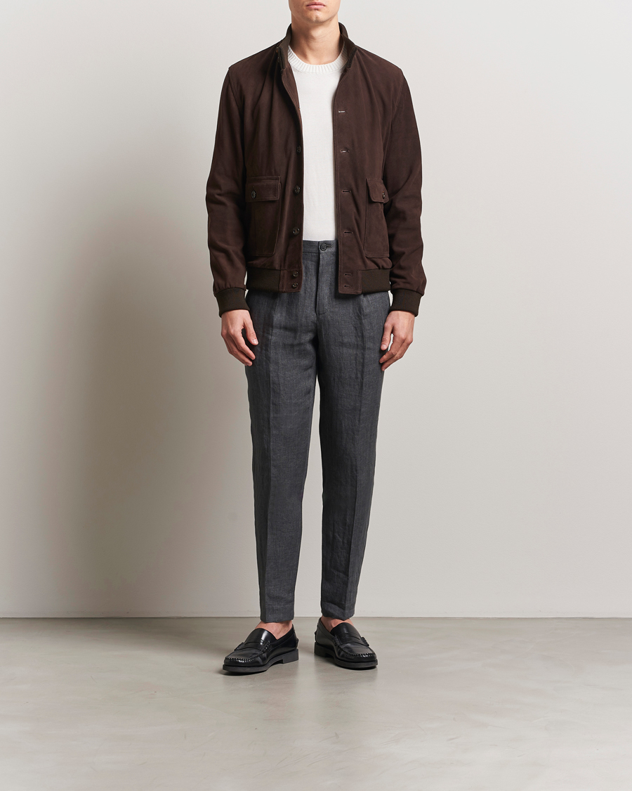 Incotex Tapered Fit Linen Herringbone Trousers Grey