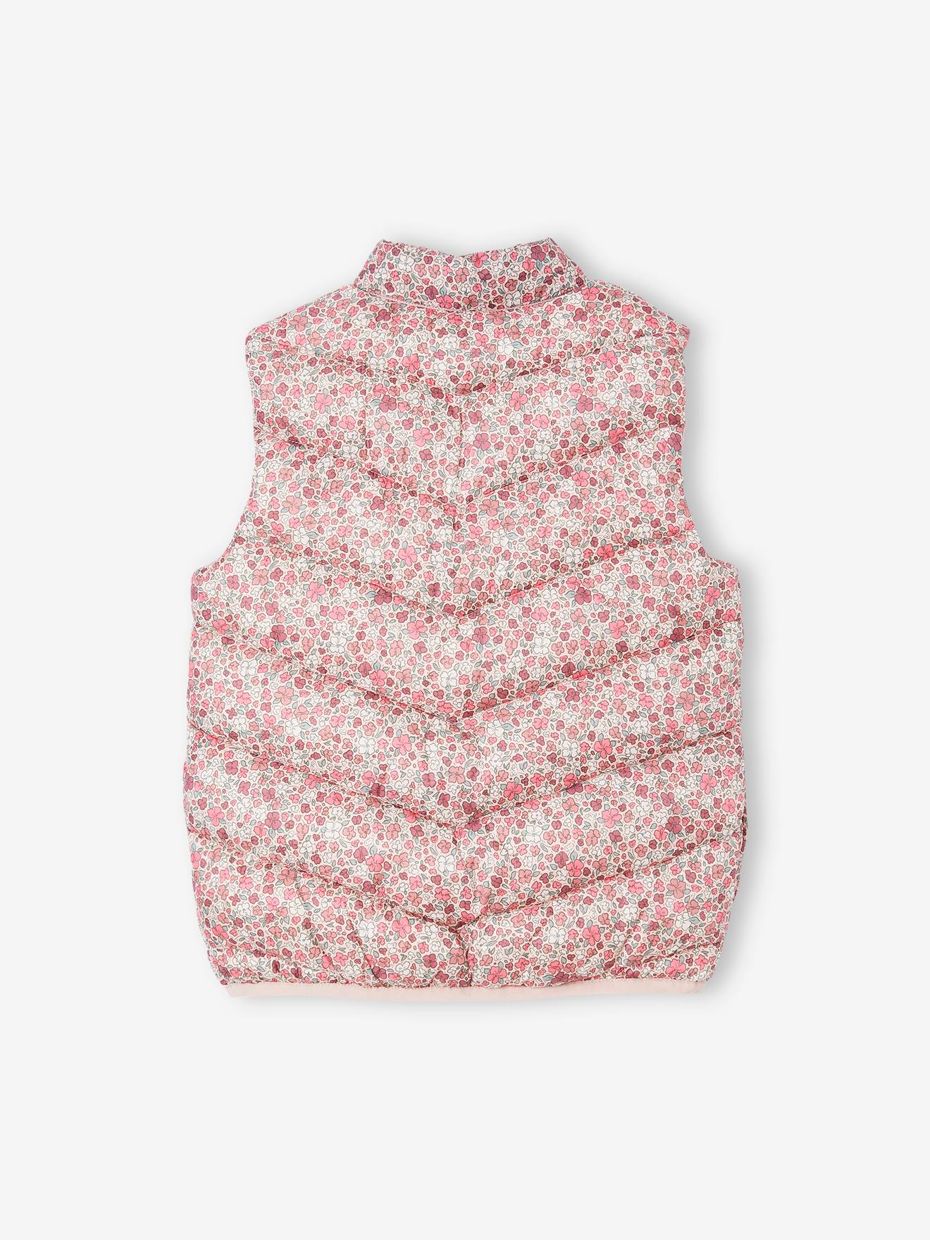 Colete esportivo acolchoado com capuz retrátil, para meninas, estampa rosa