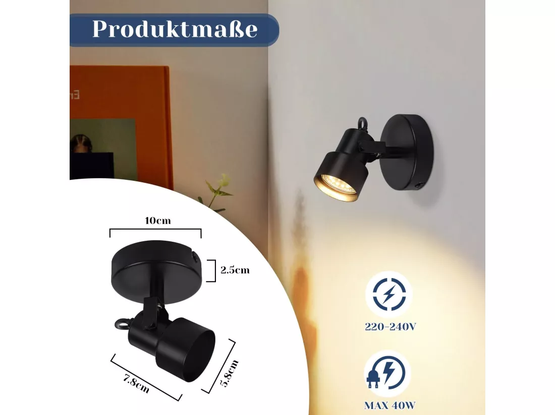 NETTLIFE Spot de plafond noir - Plafonnier vintage GU10 Lampe de cuisine pour salon couloir