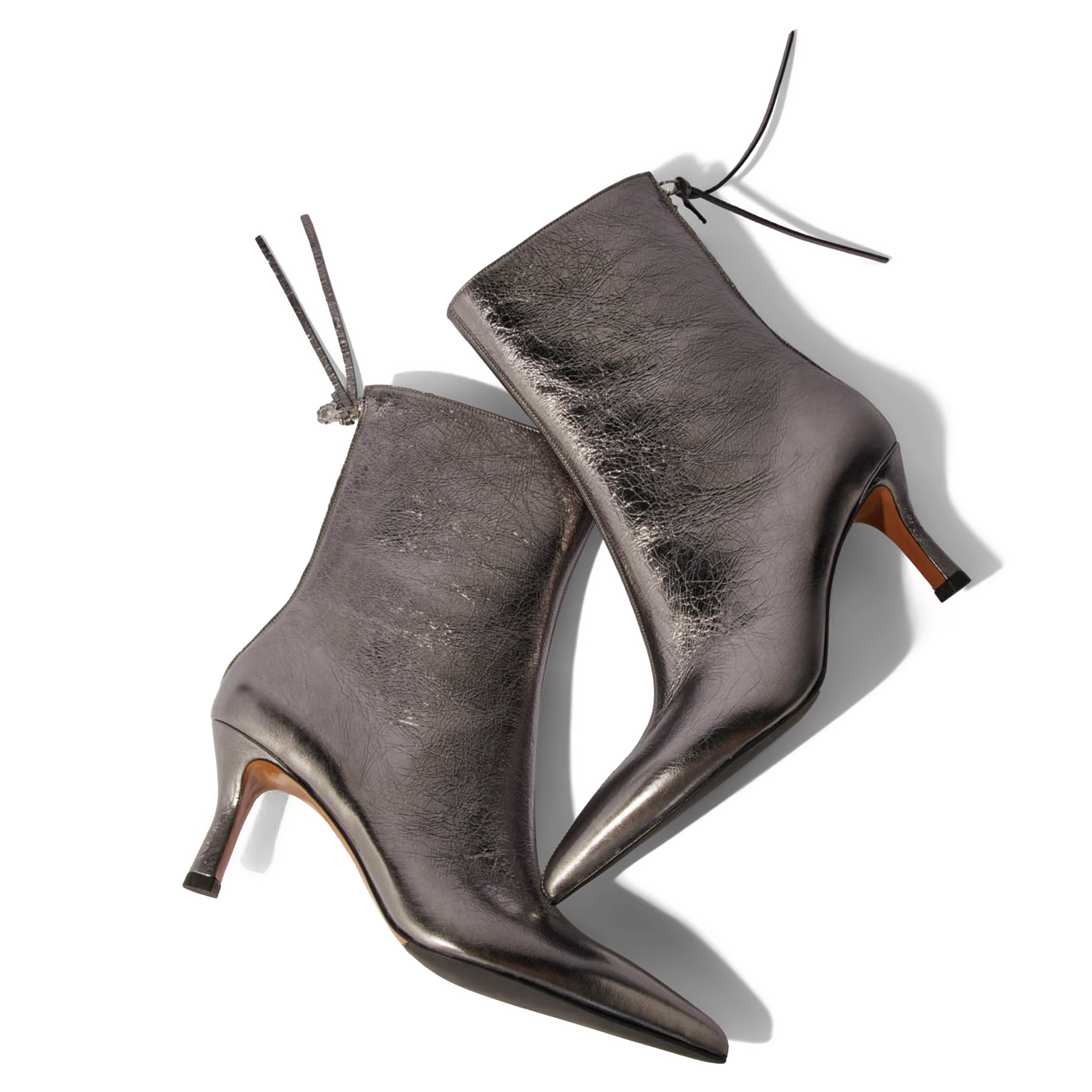 Bottes à talons en cuir métallisé | Argent