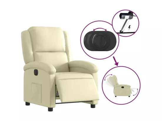 Fauteuil inclinable électrique crème cuir véritable