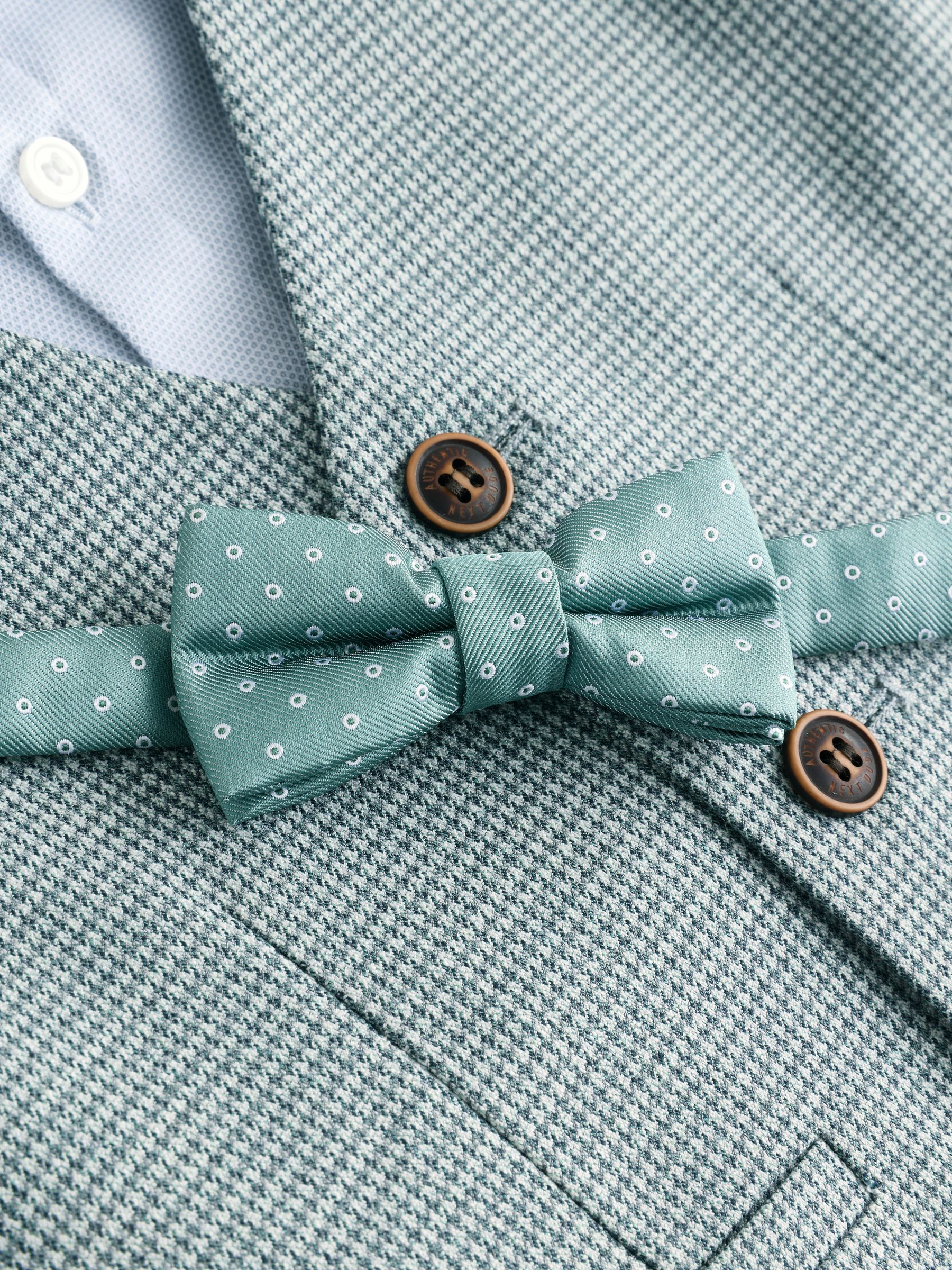 Sage Green Puppytooth - Set van gilet, hemd en vlinderdas (3mnd -9jr)