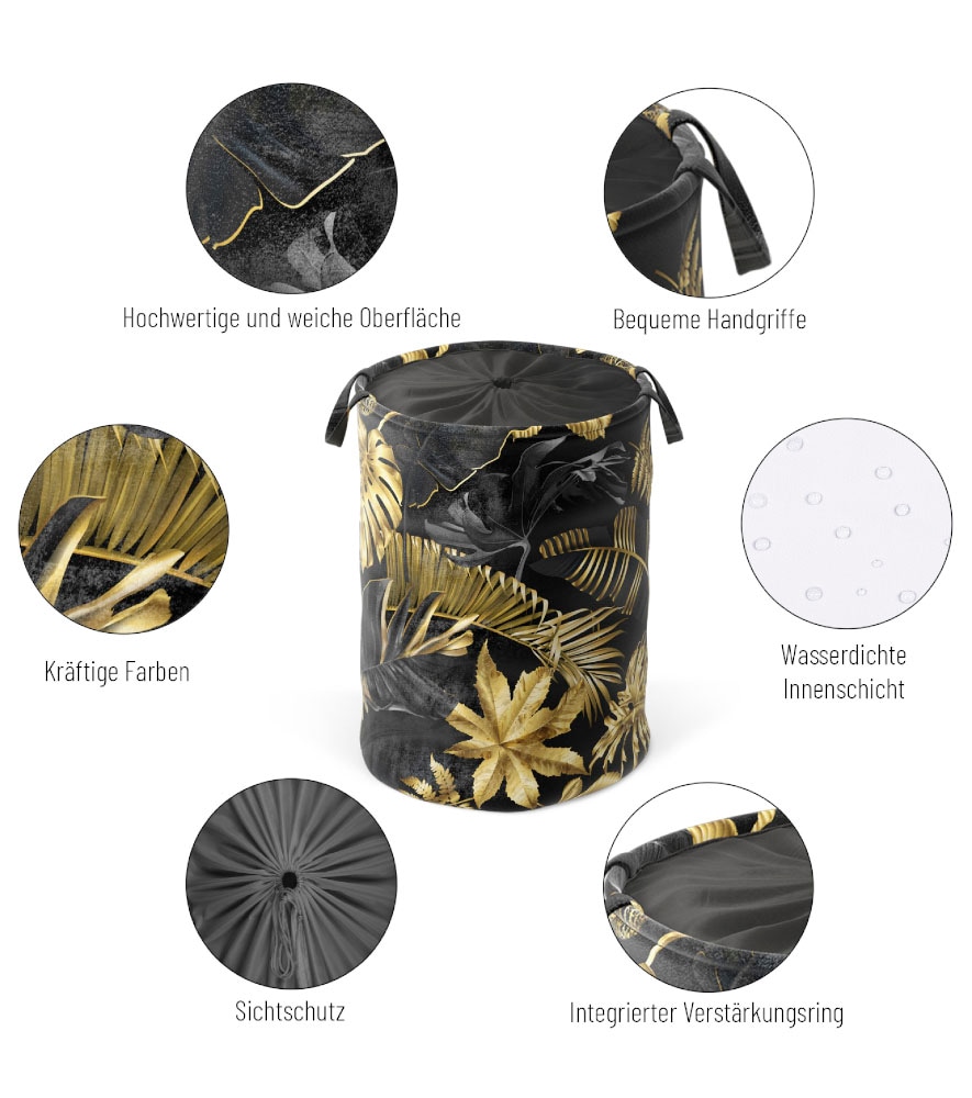 Sanilo Wäschekorb »Golden Leaves« kräftige Farben, samtweiche Oberfläche, mit Deckel