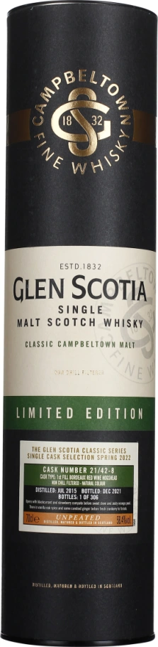 GLEN SCOTIA VINTAGE 2015 BORDEAUX SINGLE CASK 70CL