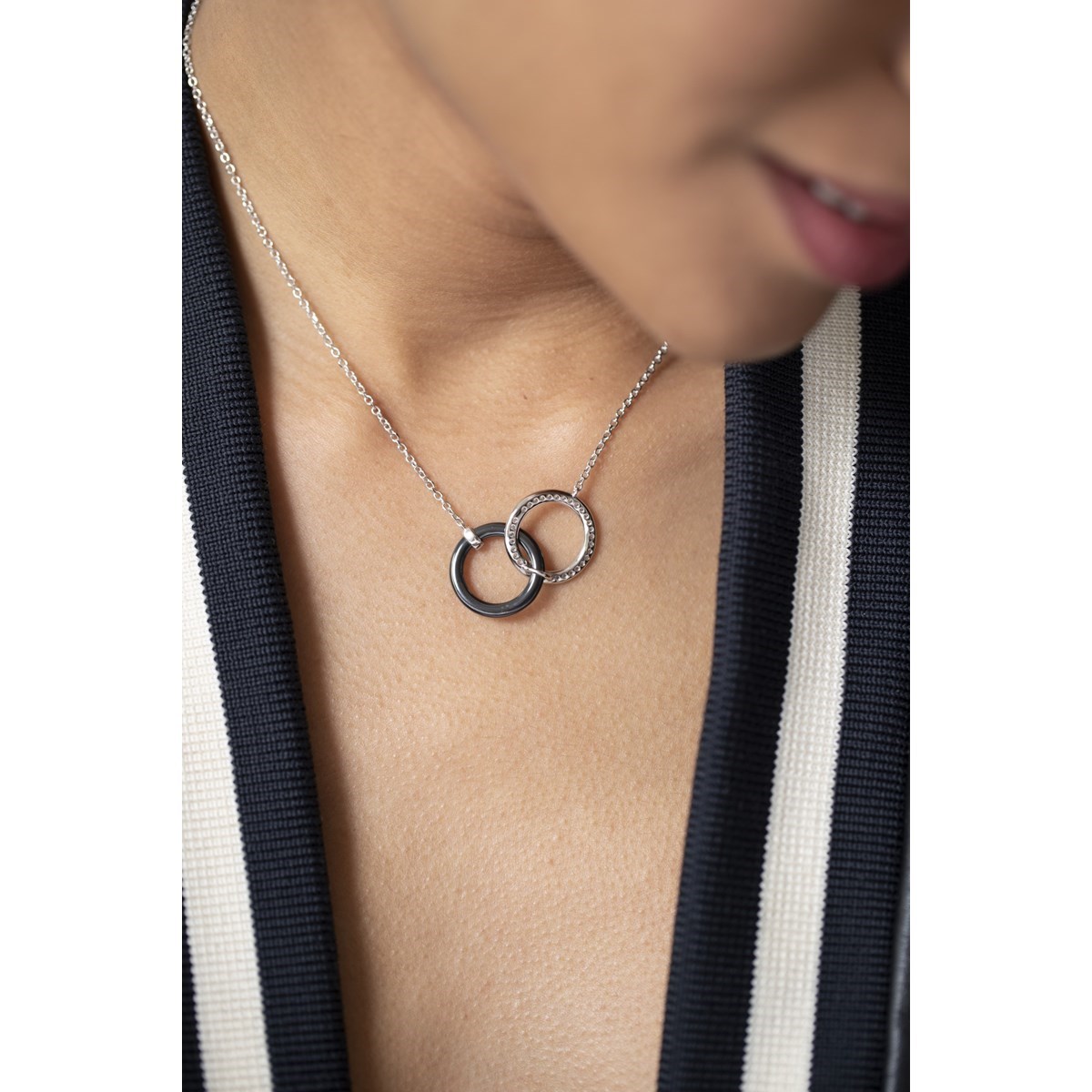 Collier mono-motif en Argent 925 millièmes et céramique - blanc brillant
