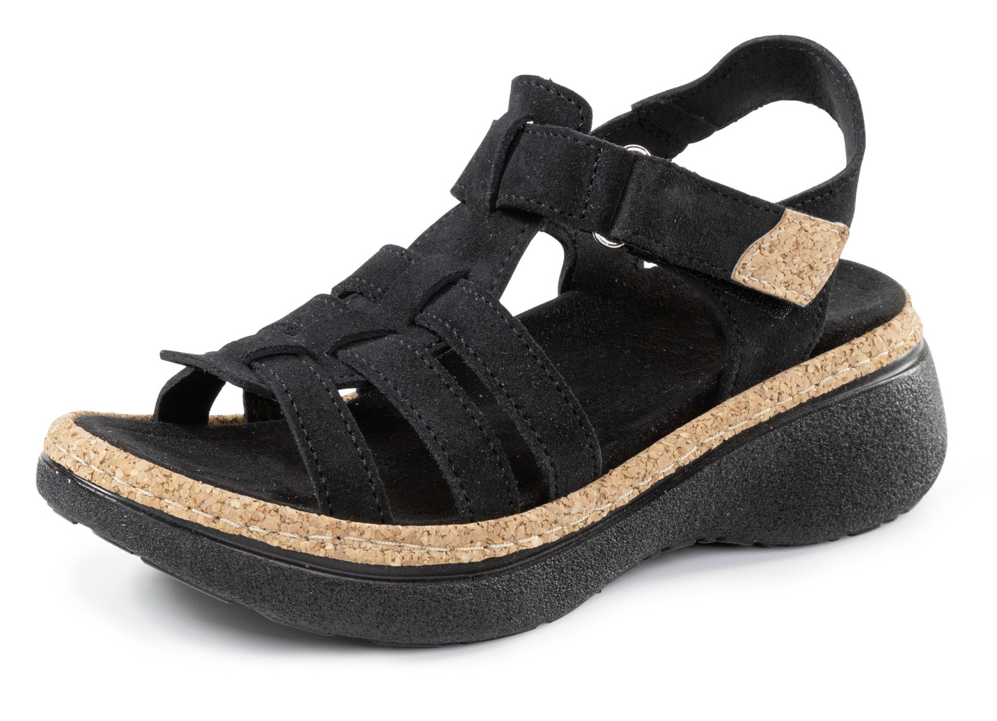 Stegspangen-Sandale mit Kork-Besätzen