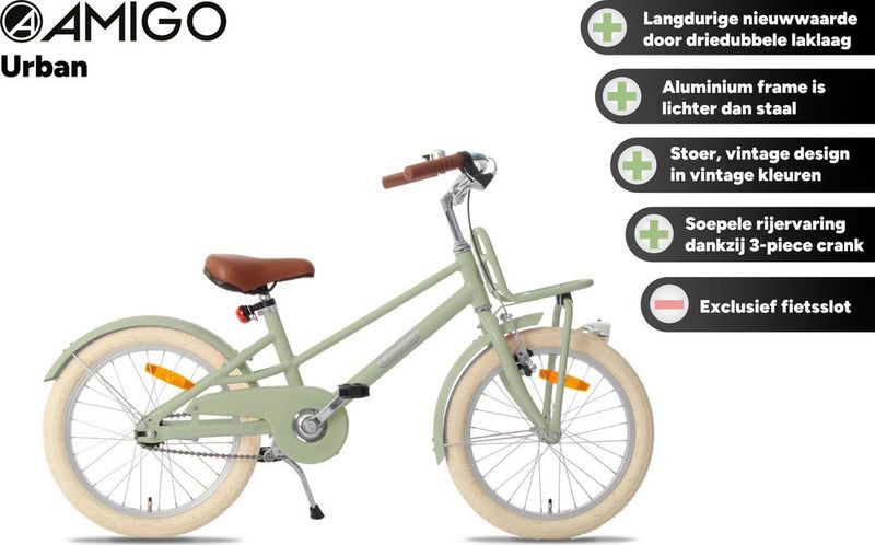 AMIGO Urban Meisjesfiets 20 Inch - Kinderfiets voor 6 tot 8 Jaar - 110-125 cm - Groen