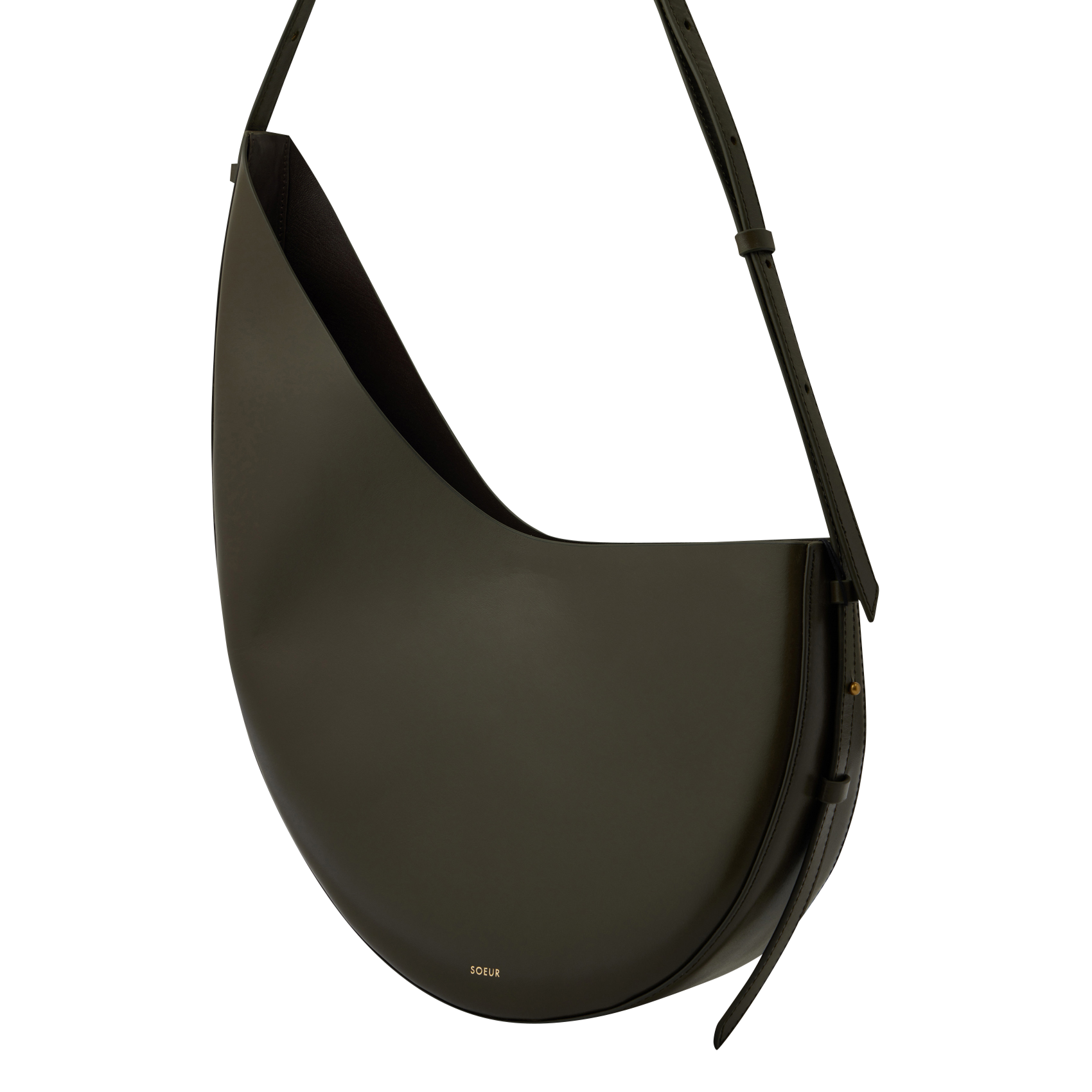 WINONA - Sac bandoulière asymétrique en cuir lisse | Kaki