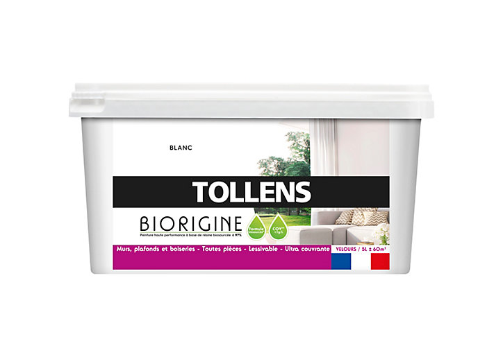 Peinture murs plafonds et boiseries biorigines Tollens blanc 5L