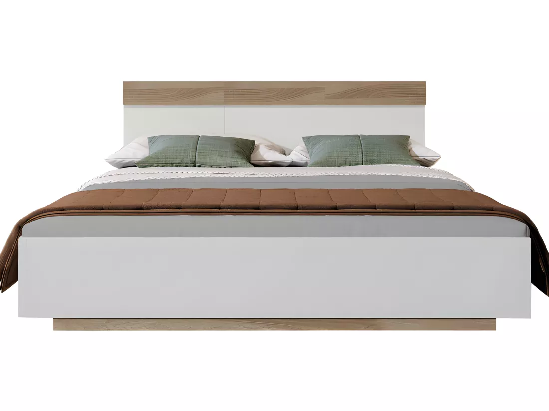 Lit adulte 180x200cm - lit flottant avec sommier à lattes - cadre en bois - blanc