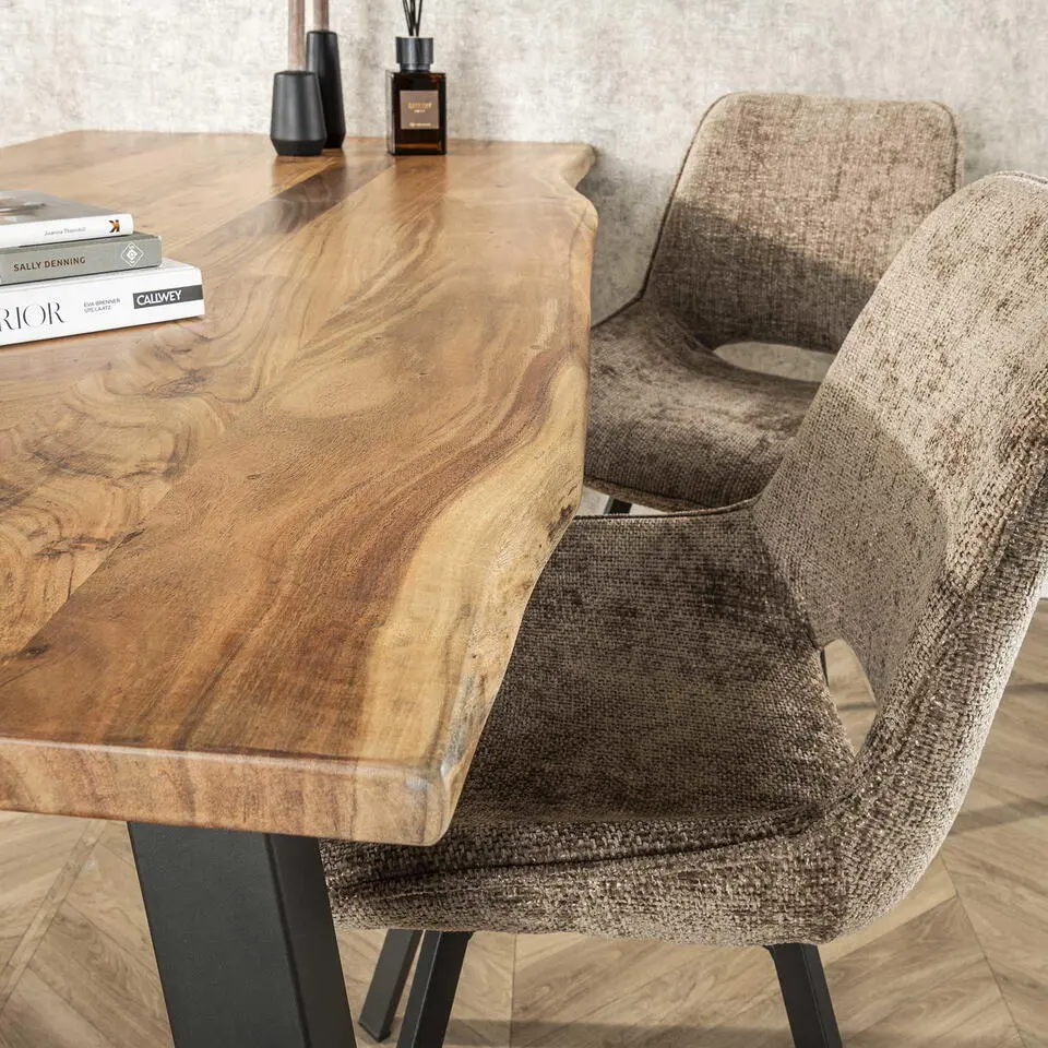 Eettafel Acaciahout - 180cm - Stalen Onderstel - Rechthoek