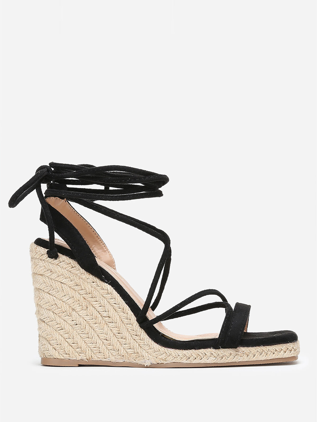 Sandales compensées à lacets- Noir