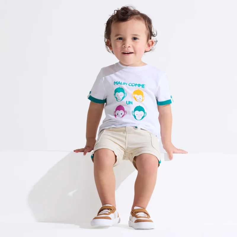 T-shirt singe blanc bébé garçon Vert