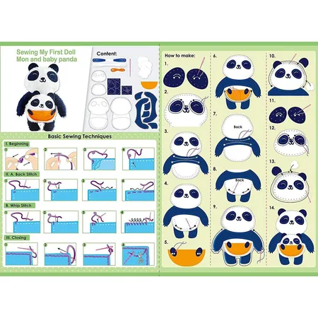 Avenir DIY Nähset, Sewing Panda, Bastelset für Kinder, Kreativ-Set