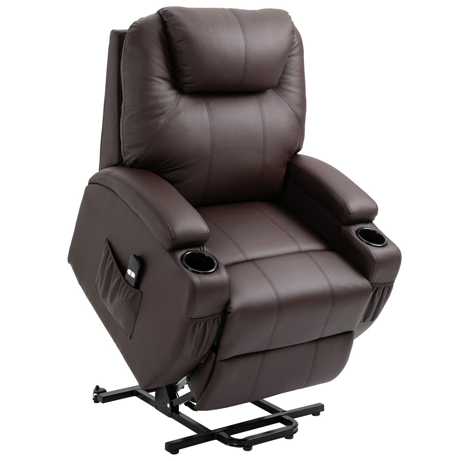 HOMCOM Sessel mit Aufstehhilfe , Trinkbecherhaltern und Seitentaschen braun 84L x 92B x 109H cm