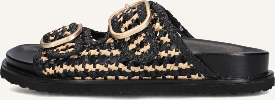 Inuovo Zwarte Raffia Slippers met Gesp