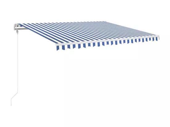 Auvent automatique capteur de vent/LED 400x350 cm Bleu et blanc