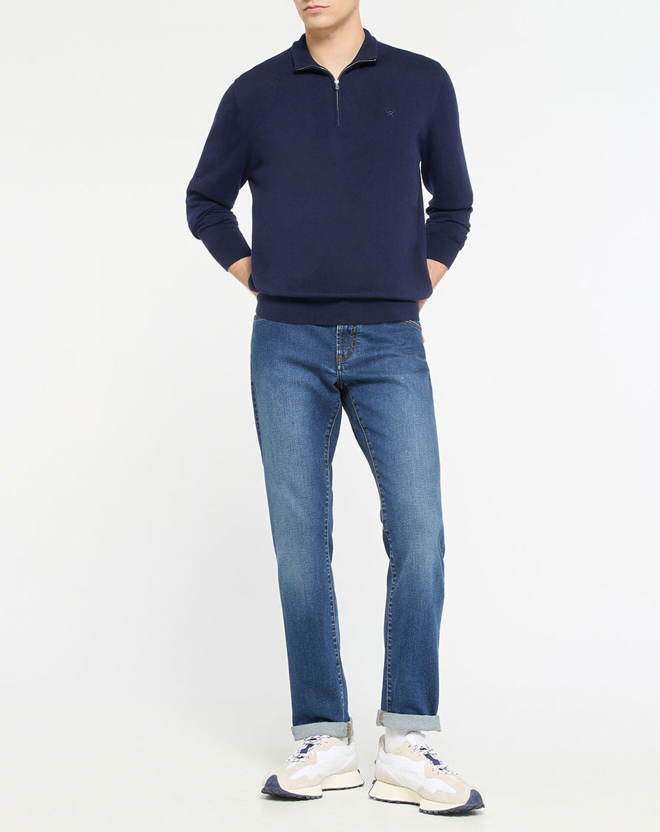 Hackett London Pull en Coton & Soie bleu foncé