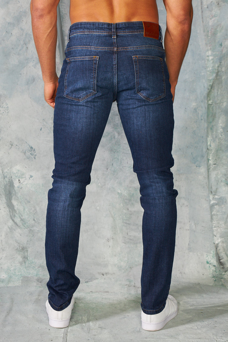 Jeans slim bleu usé