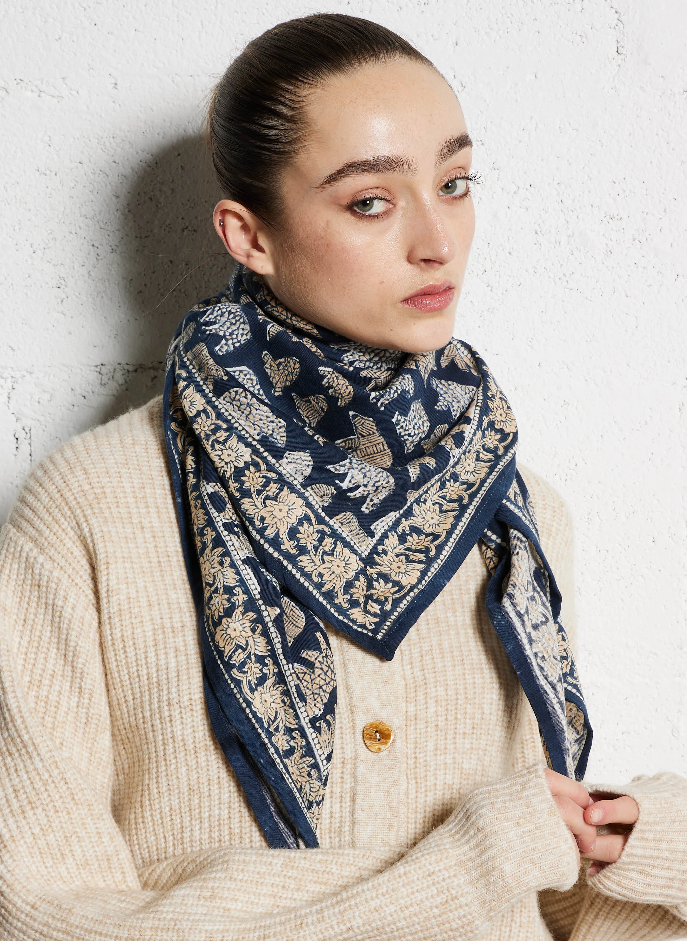 LATIKA - Foulard imprimé en coton | Bleu