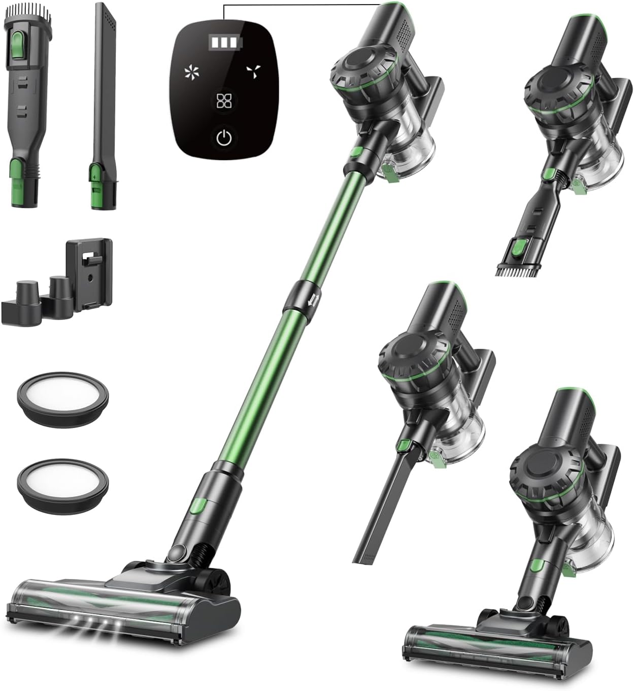 Vexilar Akku Staubsauger, 60Mins/45Kpa/550W Staubsauger Kabellos, Bürstenloser Motor Akkustaubsauger, Selbststehend, LED Display, 6-in-1, Super Leise für Zuhause/Auto Hartböden Teppiche Tierhaare