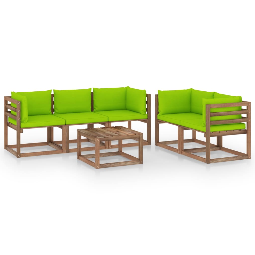 Salon de jardin meuble d'extérieur ensemble de mobilier 6 pièces avec coussins vert vif