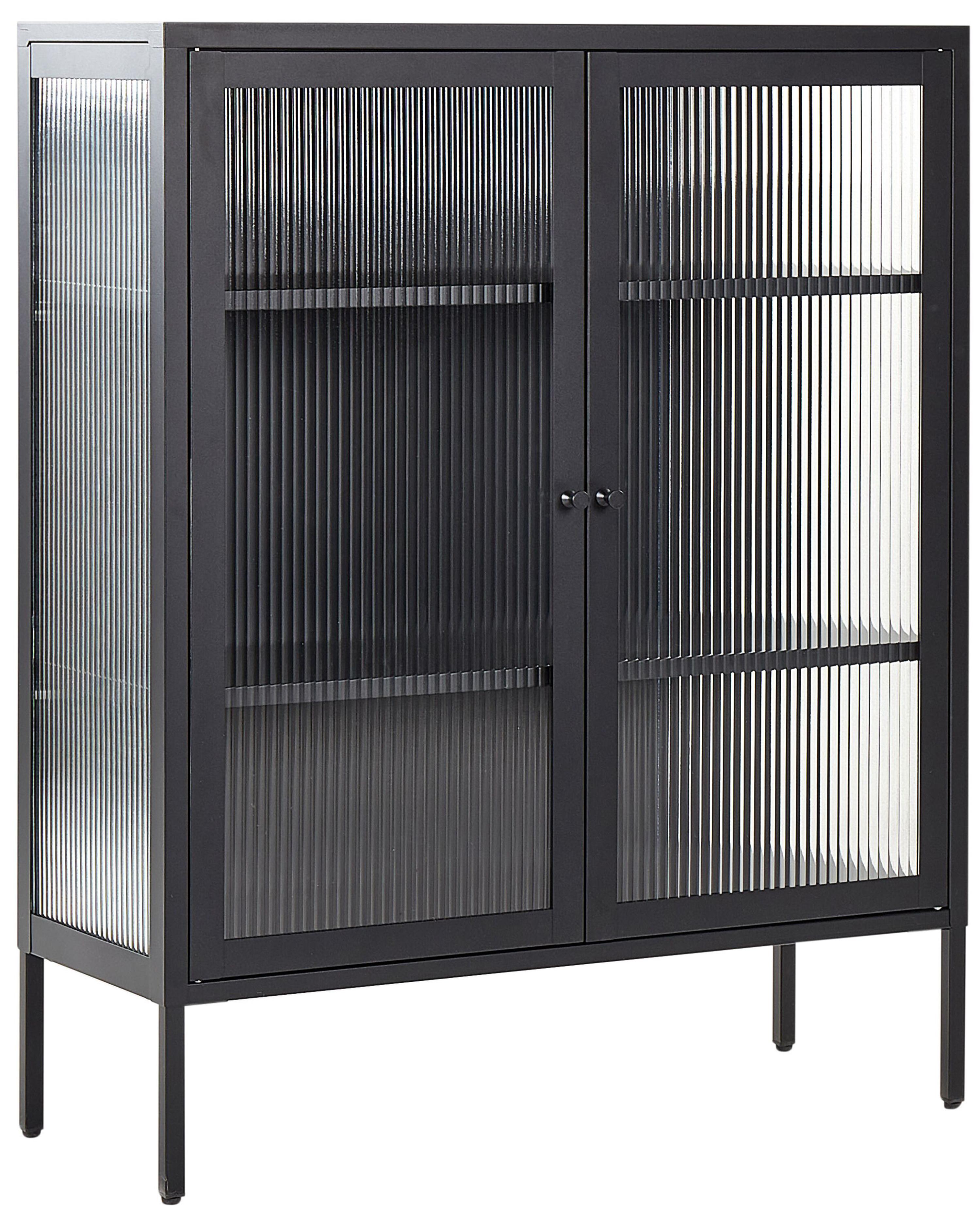 Dressoir met glazen deuren LERRYN Metaal 90 cm Zwart