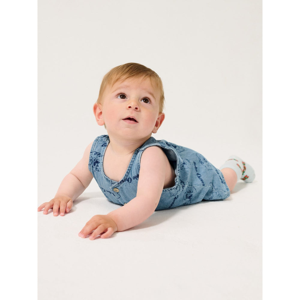 Køb Bobo Choses Light Blue Pickles The Dog All Over Denim Playsuit