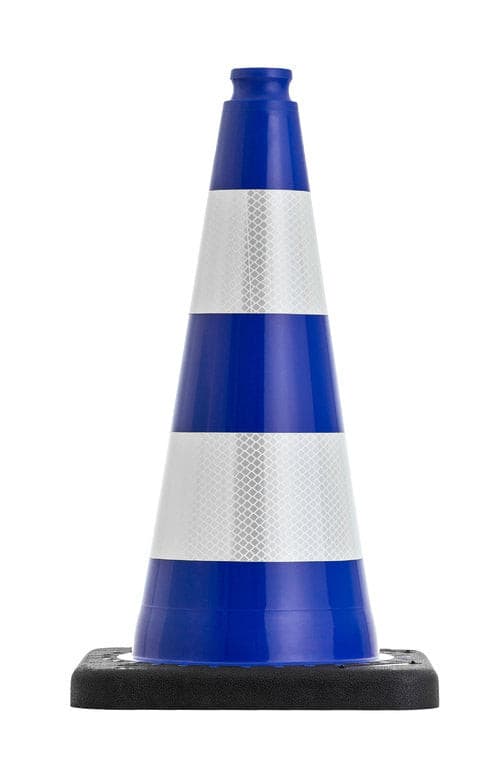 UvV FLEX blauwe verkeerskegel | Hoogte: 50 cm | Flexibele verkeerskegel | Waarschuwingskegel, stabiel > 2 kg | Hoogwaardige gekleurde PVC verkeerskegel / Deels reflecterend RA2/C