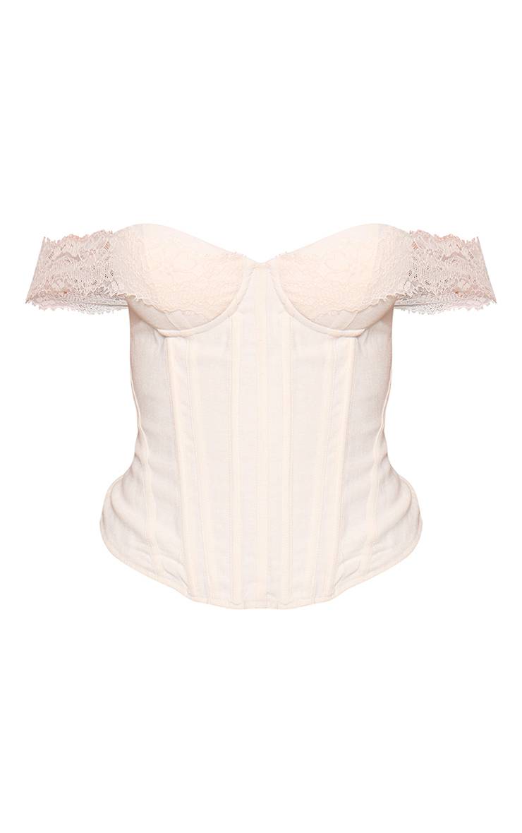 Crème Corset Bustier À Détail Drapé En Dentelle Effet Lin