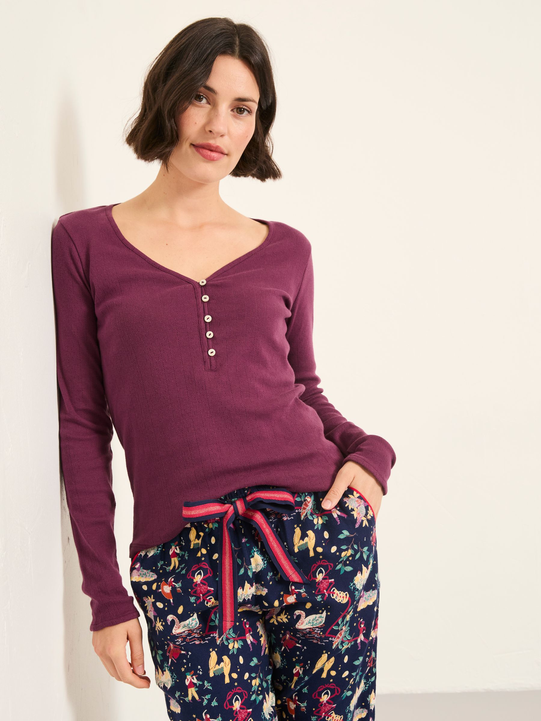 Paars - FatFace Pointelle Henley Top