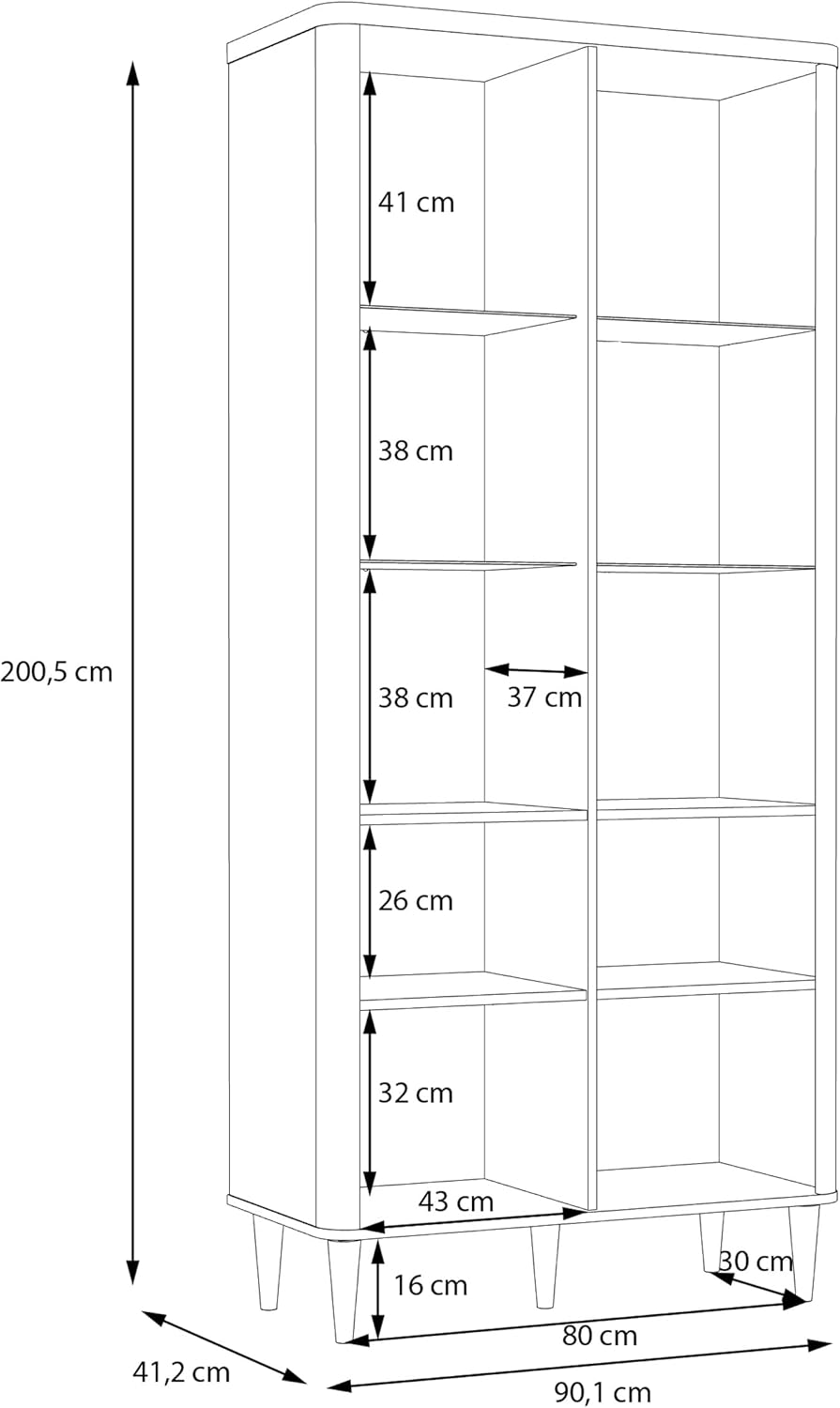 Forte LACETTI Vitrine 90, Moderne Wohnzimmervitrine mit Skandi Lamellen Design, 2-türig, Holzwerkstoff, Kaschmir | Beige mit Valencia Eiche Holzdekor, 90,1 cm breit x 200,5 cm hoch x 41,2 cm tief