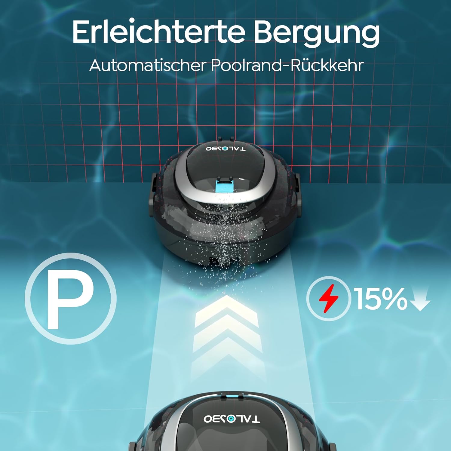 (2026 Upgrade) TALOSBO S2 Poolroboter,Doppelfiltration,Kabelloser Poolsauger Akku, 90 Min Automatische Reinigung mit Selbsteinparkfunktion,Dual Motoren Poolreiniger für Flache Böden Pools bis 80 m²
