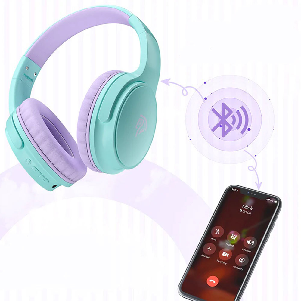 Kinder Kopfhörer 3.5mm Klinke On-Ear Headset 85dB Begrenzte Lautstärke Grössenverstellbar (MI-E004) - Türkis / Lila