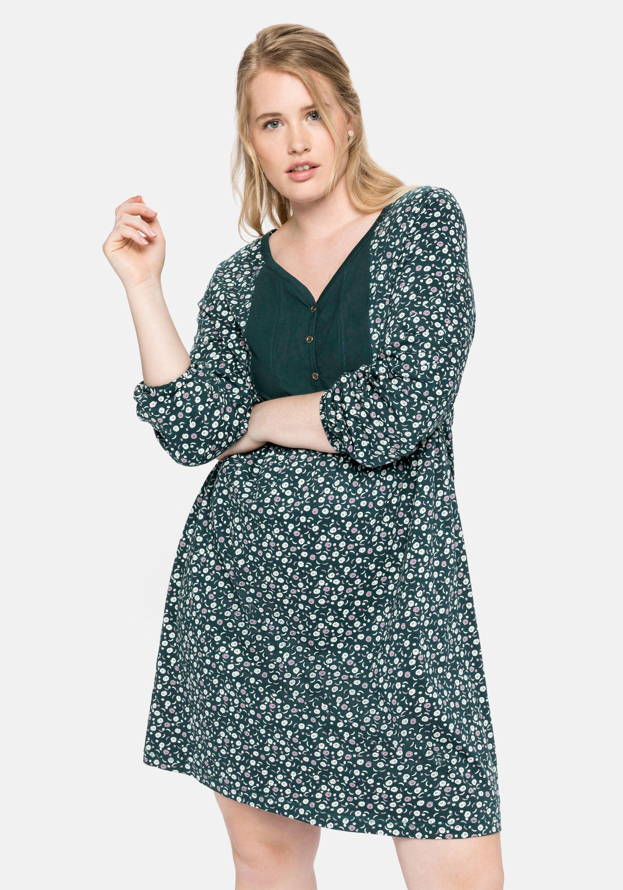 Jerseykleid mit Bluseneinsatz vorn, in kniefreier Länge