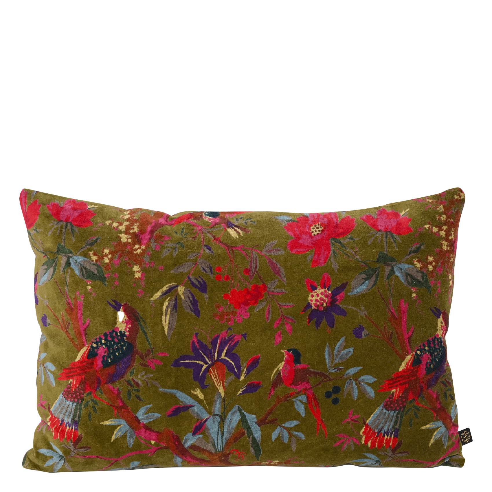 BIRDY - Housse de coussin imprimée en velours de coton | Kaki