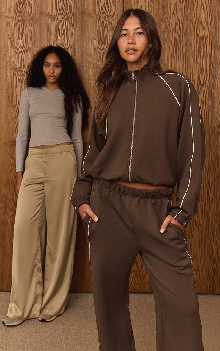 Chocolat Sweatshirt Bomber En Molleton Interlock Avec Passepoil Contrastant