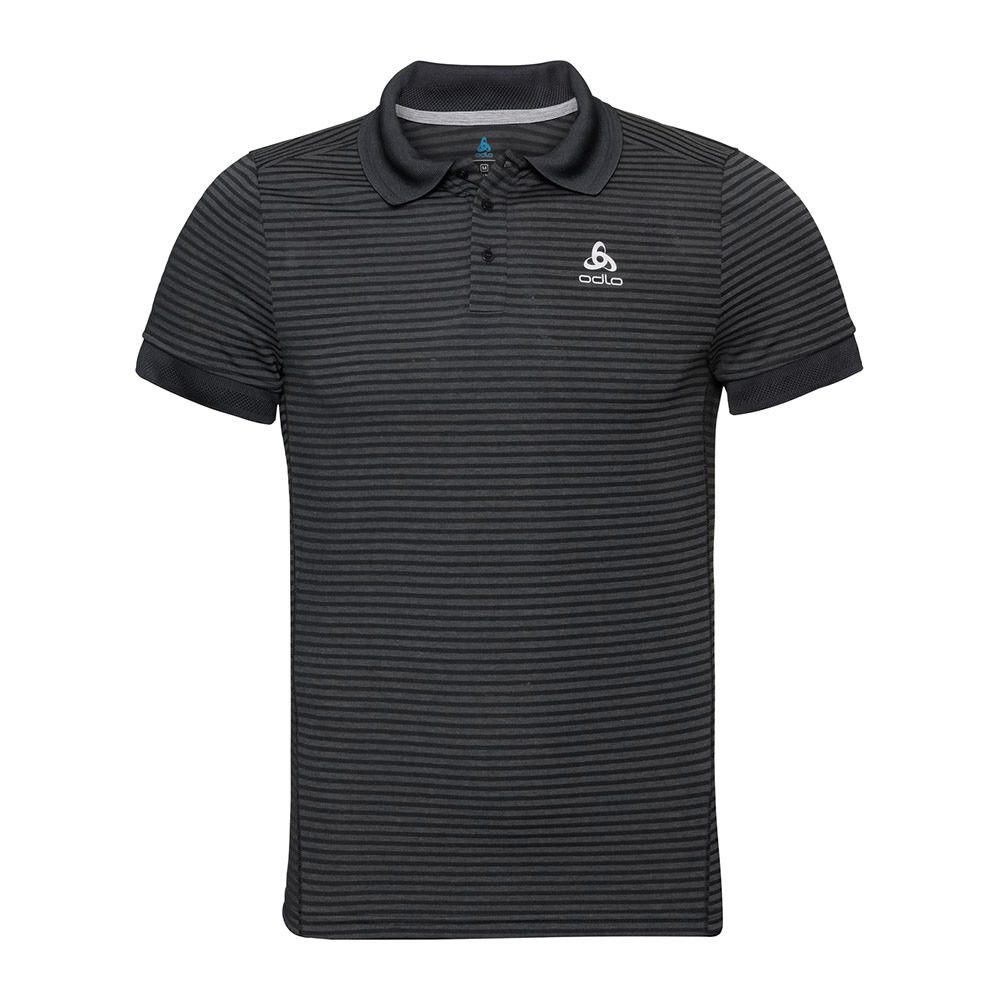 Odlo NIKKO DRY - Polo Homme black/odlo steel grey/stripes