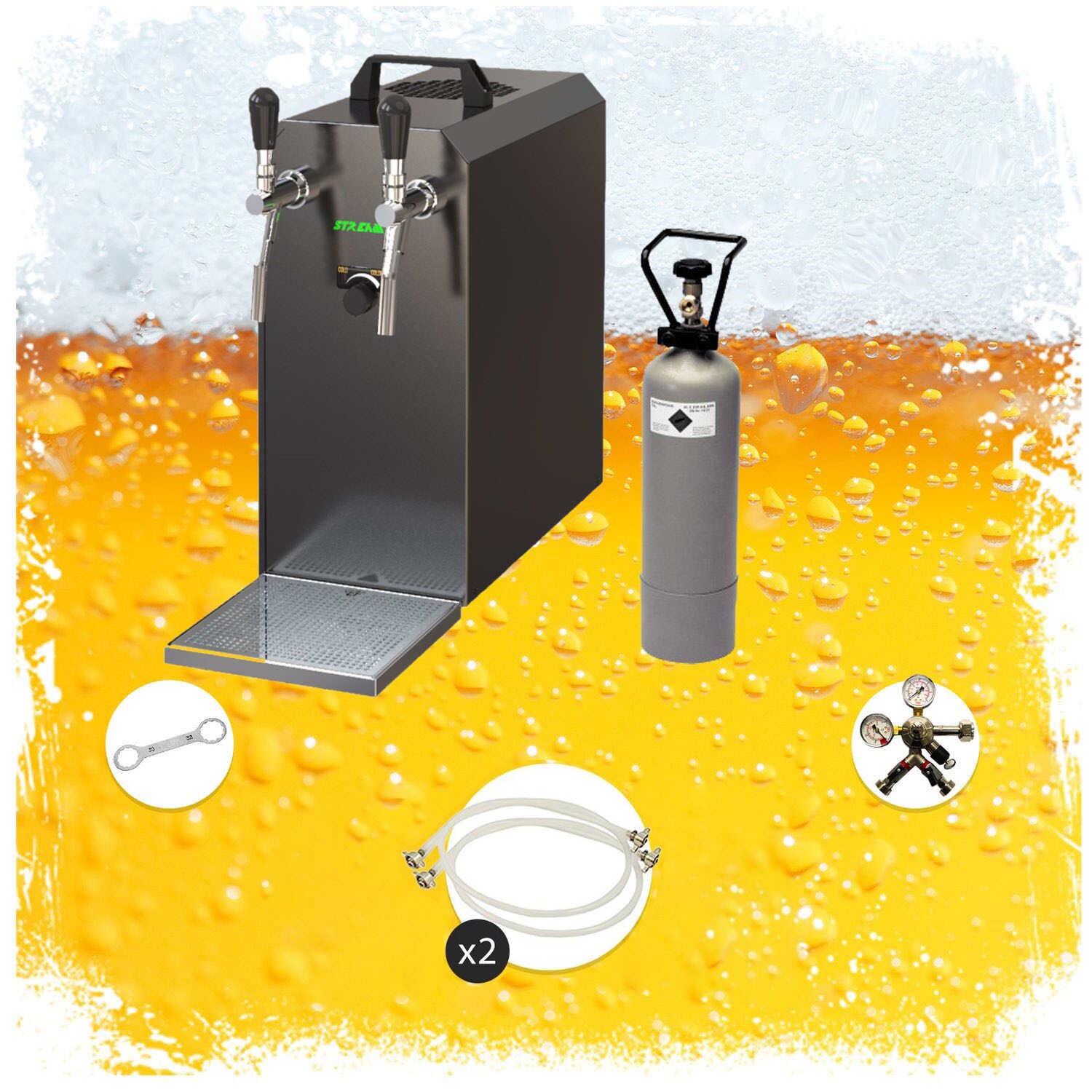 Komplett Set - Zapfanlage STREAM 50 Bierkoffer, Bierzapfanlage, Durchlaufkühler 2-leitig Trockenkühler, bis zu 55 Liter/h - BLACK EDITION, Zapfkopf:ohne,Zapfkopf 2:5 Liter Adapter