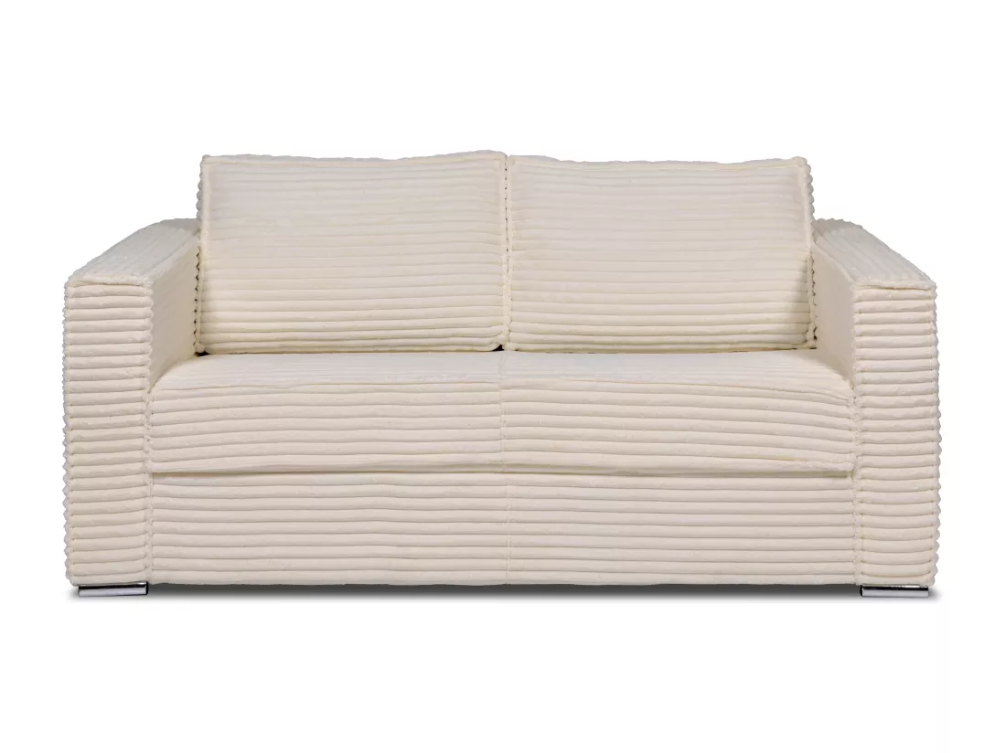 Canapé 3 places convertible express en velours côtelé grosses côtes beige - Couchage 140 cm - Matelas 18 cm LORETO