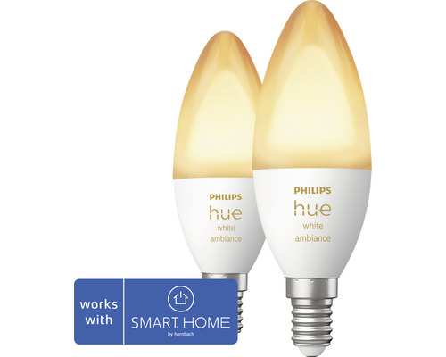 Philips Hue Kaarslamp White Ambiance Dimbaar Wit E14 2x 5,2W 2x 320 lm Warm Wit - Daglicht Wit 2 stuks - Compatibel met SMART HOME van Hornbach