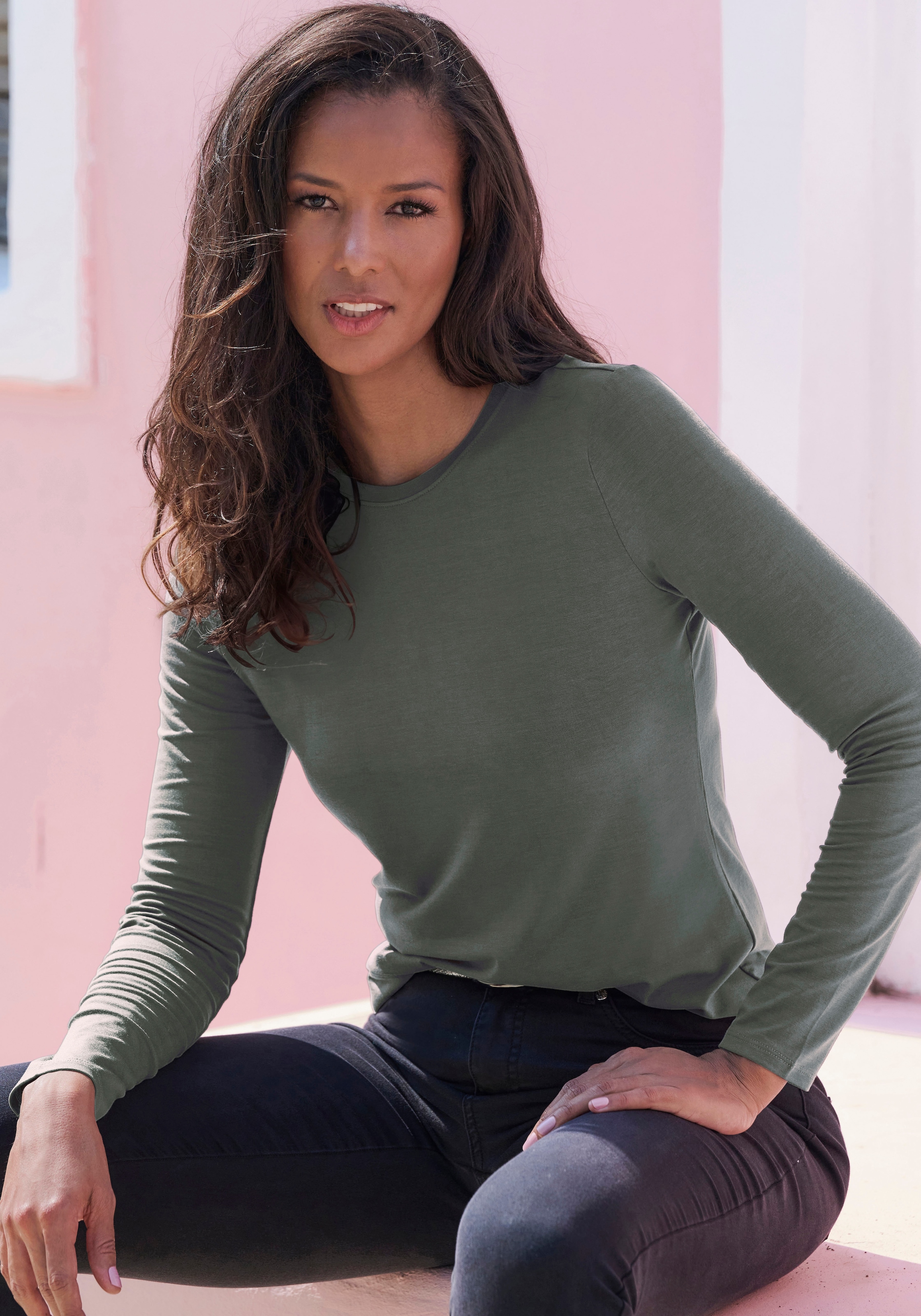 LASCANA Langarmshirt »aus weichem Viskose-Stretch«