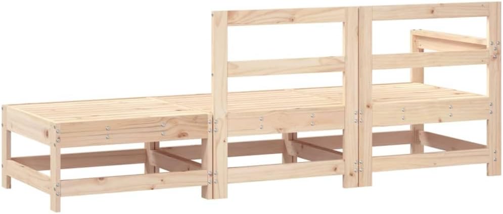 3-Piece Garden Lounge Set Solid Pine Wood Outdoor Furniture for Patio, Balcony - Modular Design with Armrests, Rustic Look, Sturdy Frame Includes Corner Sofa, Center Sofa & Stool (110kg Capacity)