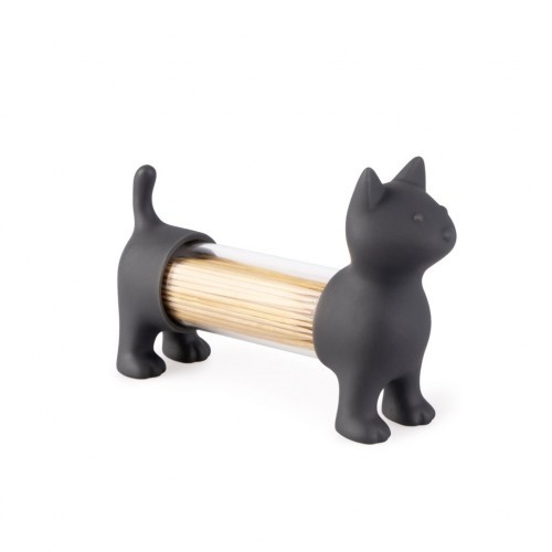 Porta-palitos, saleiro e pimenteiro em formato de gato, cinza