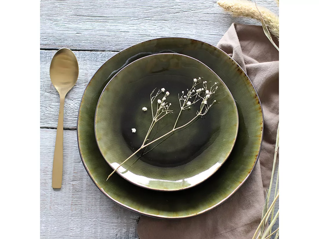 Ogo Living - Lot 6 Assiettes Plate Meta 26.5cm En Gres Vert