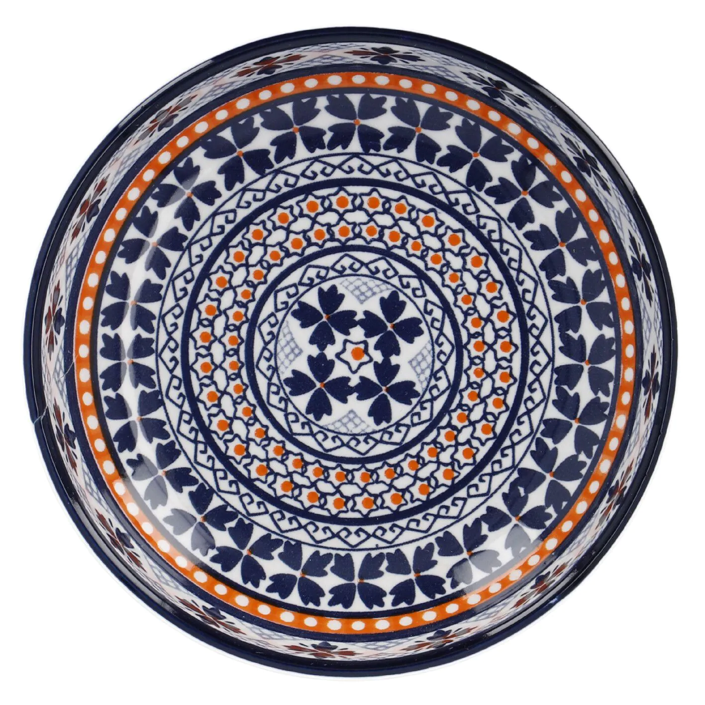 Schale China, flach, blau/orange, 15 cm