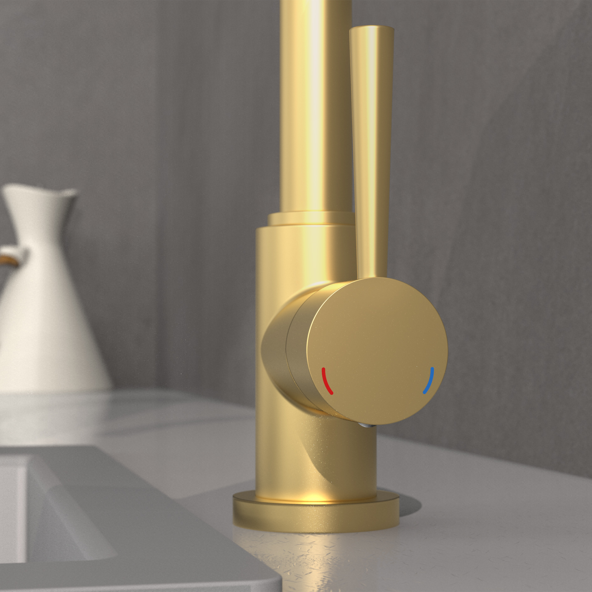 Küchenarmatur - gold matt - schwenkbarer Auslauf - Hochdruck
