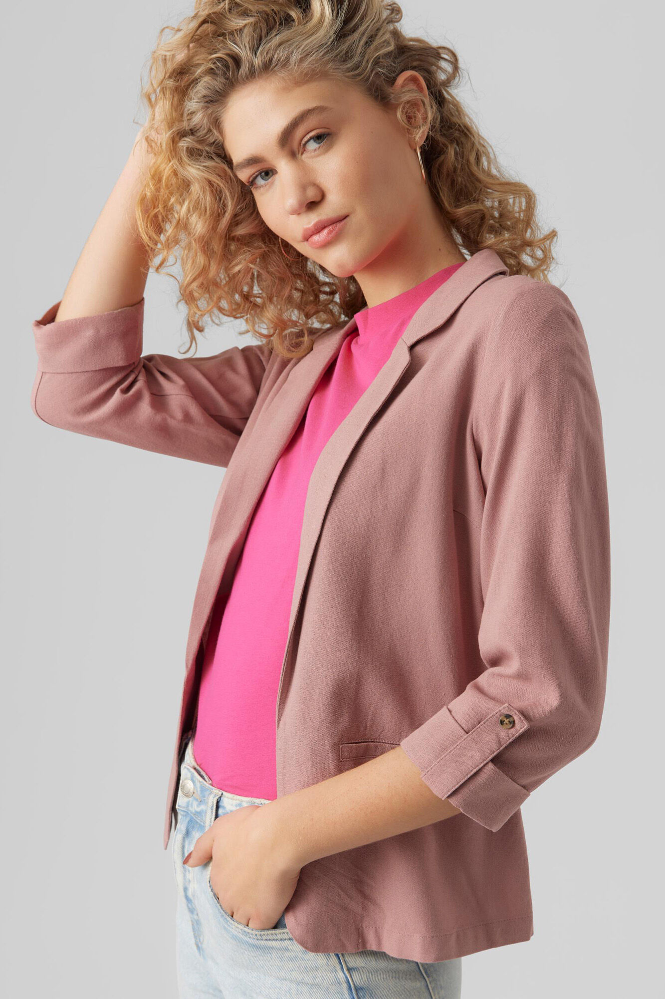 Blazer de linho com mangas 3/4 - Lilás
