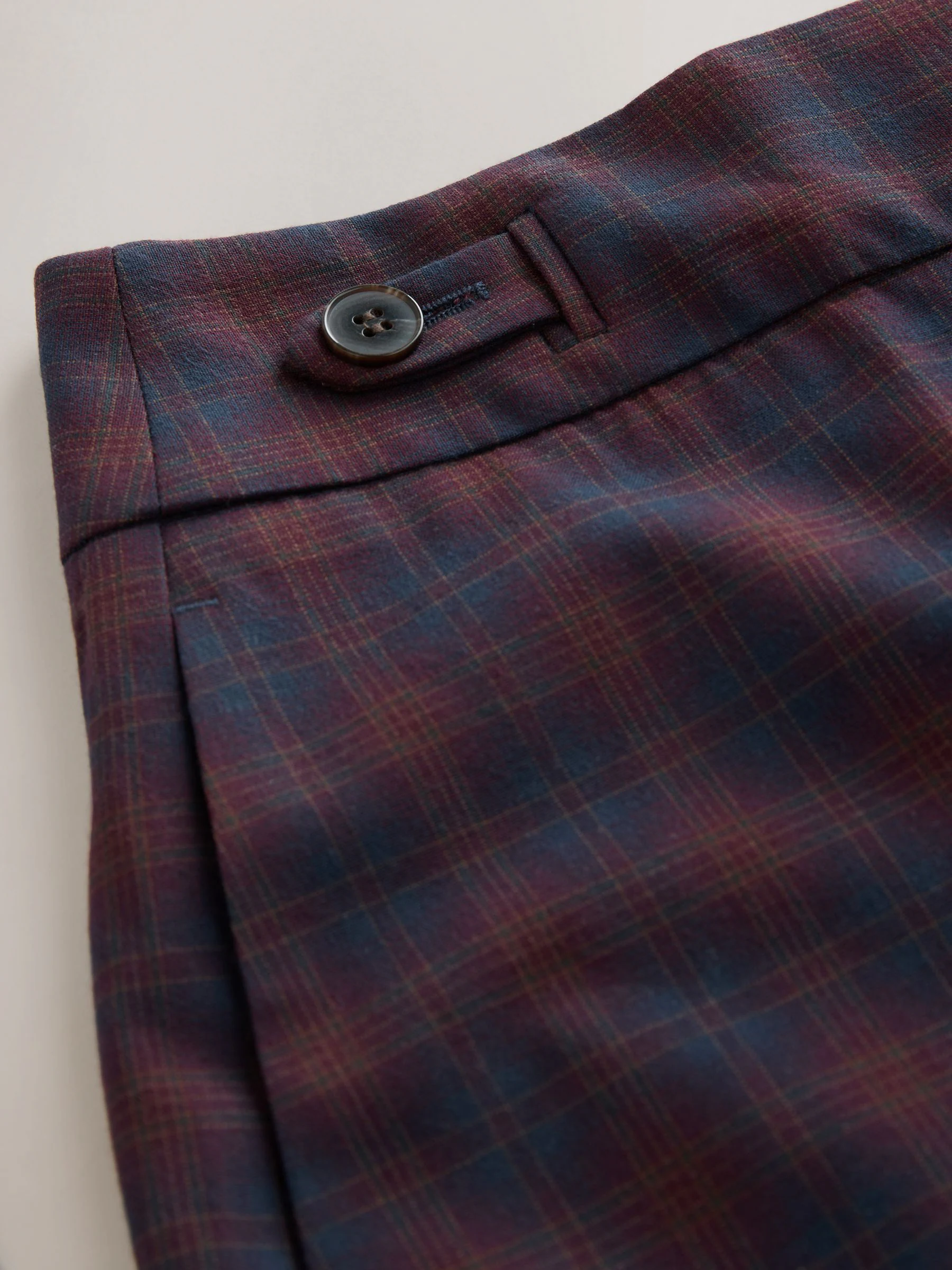 Burgundy Red/Navy Blue Check - Ruit Wijde pijpen Tailored Broeken