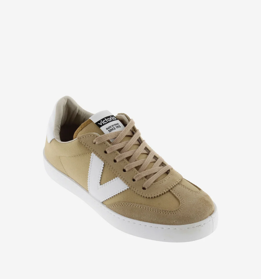 BERLÍN CUIR FENDU & NYLON Baskets monochromes unisexes TAUPE